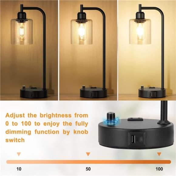 Table Lamps for Bedrooms Set of 2 - Fully Dimmable with USB A and C Ports - Picture 3 of 6